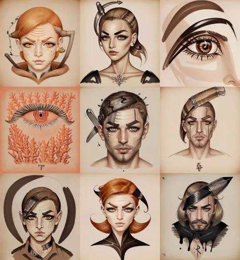 (Ink illustration on parchment):1.5 of ((eye with (__attribute_eyebrows__))) {male|female}