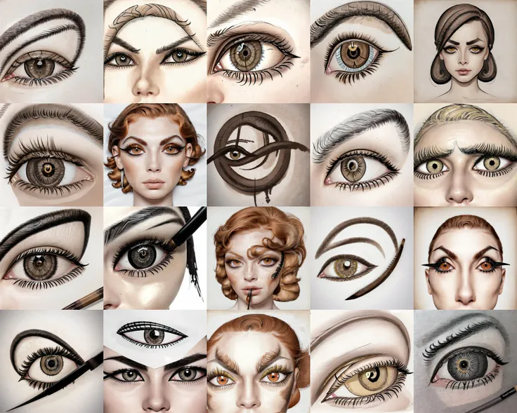 (Ink illustration on parchment):1.5 of eye with (((__attribute_eyebrows__)))