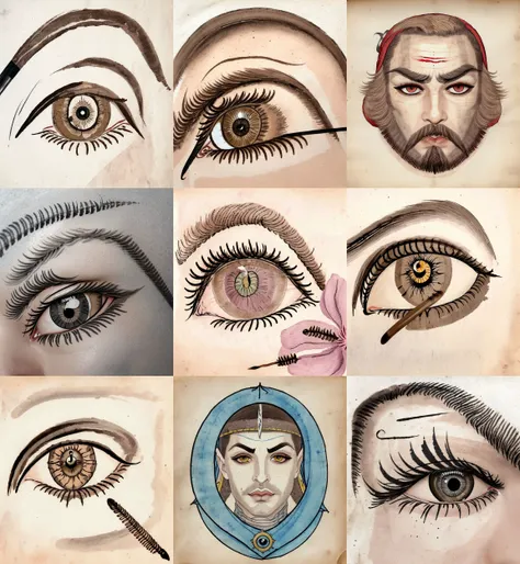 (Ink illustration on parchment):1.5 of ((eye with (__attribute_eyebrows__))) {male|female}