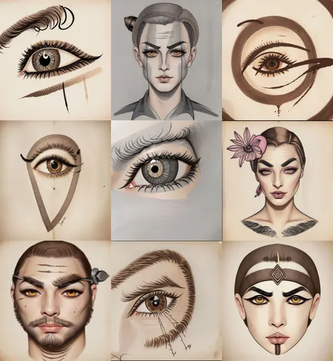 (Ink illustration on parchment):1.5 of ((eye with (__attribute_eyebrows__))) {male|female}