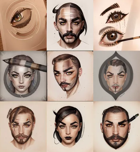 (Ink illustration on parchment):1.5 of ((eye with (__attribute_eyebrows__))) {male|female}