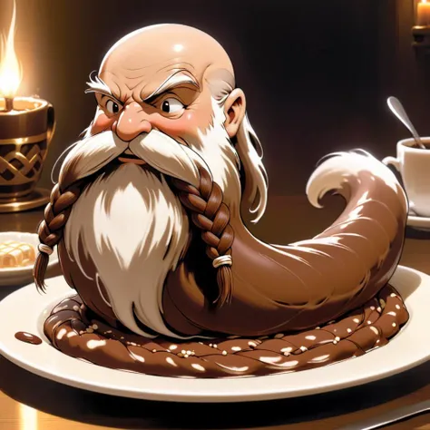 <lora:studio_ghibli_xl_v1:1.5> Studio Ghibli, spirited away, cartoon style, magical, Harry_Dwarf, as a chocolate eclair, flowing long white beard, braided moustache,bald, bangles, <lora:Harry_Dwarf_1.5:1>, back lighting, beautiful lighting,covered in whipped topping, chocolate pastry, laying on a plate, big cup of coffee, coffee shop, stabbed with a fork, stabbed with a giant fork