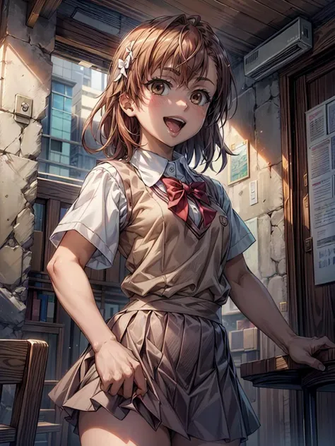 (((pixel-perfect, detail-perfect))) best quality, masterpiece, 1girl <lora:misaka-toaru:0.8> misaka mikoto <lora:detail_slider_v4:1> ,tokiwadai school uniform, bow :d