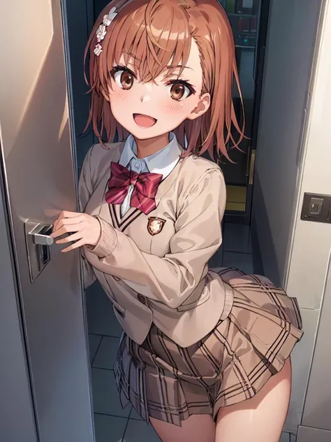1 futanari girl:1.3, alone, Long Hair, Super large , Show Viewer, blush, Brown Hair, shirt, bow, Twin tails, Brown eyes,, indoor, erection:1.3,Extended period, futanari:1.4, erection under clothes:1.5,shirai kuroko,Super large ,Detailed gym clotheischievous Smile、Erection in bloomers:1.3、