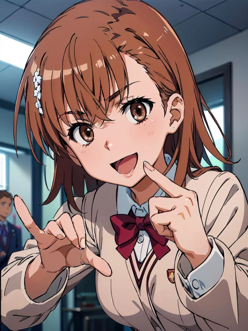 (((pixel-perfect, detail-perfect))) best quality, masterpiece, 1girl <lora:misaka-toaru:0.8> misaka mikoto <lora:detail_slider_v4:1> ,tokiwadai school uniform, bow :d different poses,