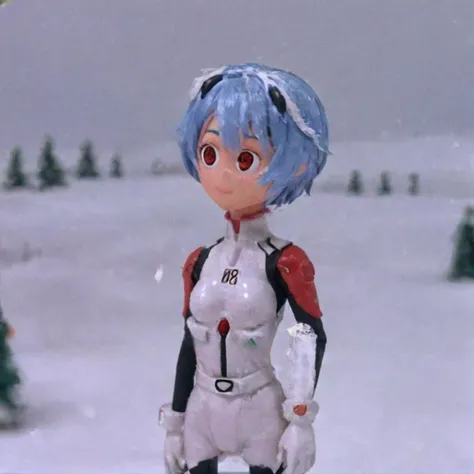 (solo) claymation puppet ayanami rei, short blue hair, white plug suite, headgear, short hair, red eyes, snow, blue moon, grabbing own arm, RTRNR <lora:Rudolph_the_Red_Nosed_Reindeer_Film_Style-000009:0.8>
<lora:AyanamiRei:0.7>