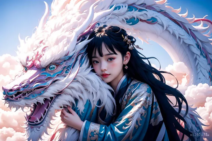 DragonCute, 1girl, blush, bangs, black_hair, sky, cloud, dragon hug, chinese_dragon
<lora:DragonCute-000004:0.7>, ultra realistic,32k,RAW photo,(high detailed skin:1.2), 8k uhd, dslr, soft lighting, high quality, film grain
