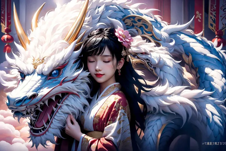 DragonCute, 1girl, smile, blue_eyes, black_hair, hair_ornament, closed_eyes, flower, japanese_clothes, horns, hair_flower, kimono, sash, obi, new_year, dragon, eastern_dragon
<lora:DragonCute-000004:0.7>, ultra realistic,32k,RAW photo,(high detailed skin:1.2), 8k uhd, dslr, soft lighting, high quality, film grain