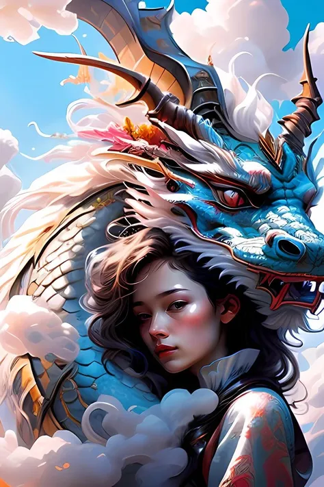 DragonCute, 1girl, solo, long_hair, brown_hair, silver hair, ribbon, standing, hair_ribbon, dragon hug, outdoors, horns, sky, day, cloud, mini skirt, from_side, blue_sky, floating_hair, (dragon), (eastern_dragon),(dragon hug),
<lora:DragonCute:0.6>, ultra realistic,32k,RAW photo,(high detailed skin:1.2), 8k uhd, dslr, soft lighting, high quality, film grain, abstract, cloud, flower, dreamwave, <lyco:GPTS4 dreamwave full_478773:0.6>, ultra realistic,32k,RAW photo,(high detailed skin:1.2), 8k uhd, dslr, soft lighting, high quality, film grain