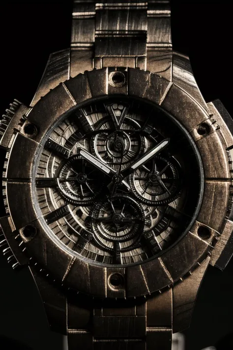 close up on a very old watch <lora:LoraWatchConcept_loraV10:1> hrgiger-drmacabre_or_barba