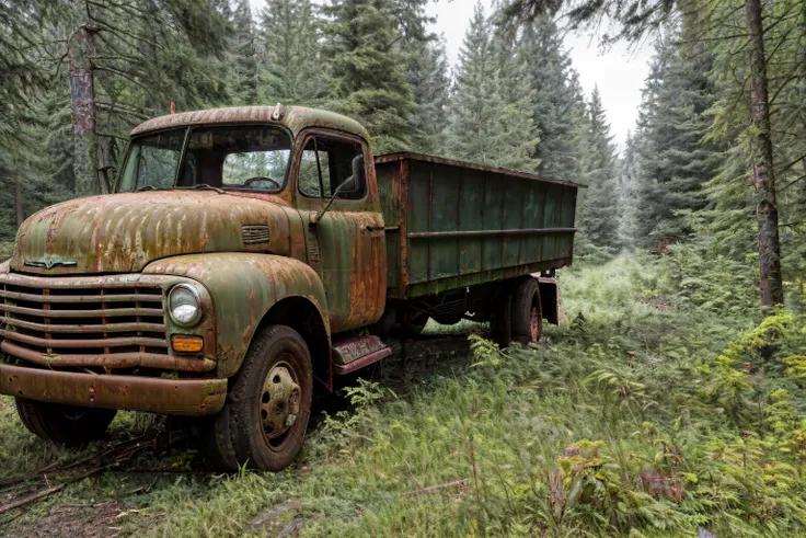 Abandoned truck in the forest