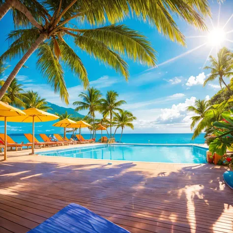 cruise ship (bright sunny morning) (tropical beach party pool:1.1), (masterpiece:1.2) (photorealistic:1.2) (bokeh) (best quality) (detailed skin) (intricate) (8k) (HDR) (cinematic lighting) (sharp focus) (Clutter-Home:0.8)