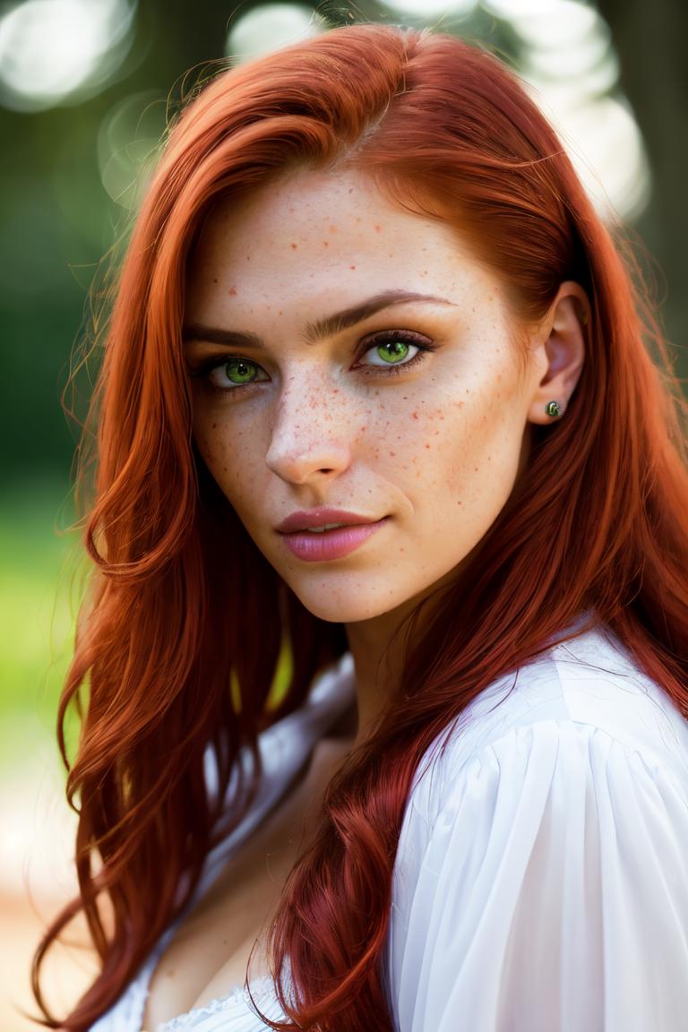 A close up of a woman with red hair and freckled hair - SeaArt AI