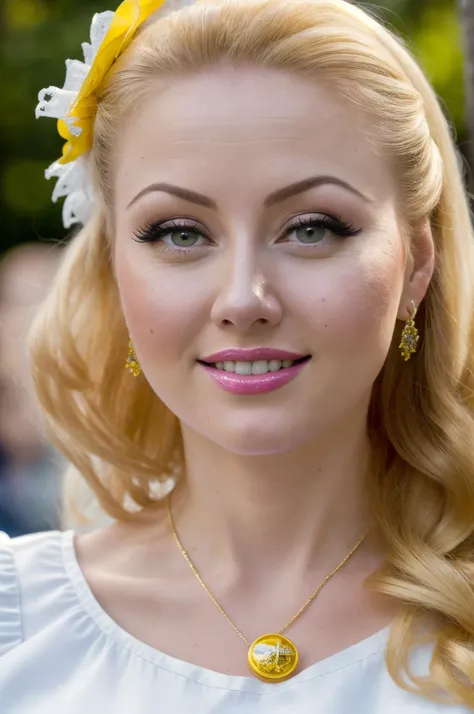 (Anna Semenovich maid:1.3), (closeup:1.3) portrait of beautiful (50s art pin-up:1.3) young girl, happy smile, hyper realistic, (bright side light rim light:1.2), deep dark shadows, dramatic camera angle, high contrast color grading, (masterpiece:1.2), (photorealistic:1.2), (bokeh:1.2), (best quality), (detailed skin:1.3), (intricate details), (8k), (HDR), (cinematic lighting), (sharp focus), <lora:epiNoiseoffset_v30:1>, pale shiny smooth skin,blond yellow lush long curly hairstyle,  <lora:beautifulDetailedEyes_v10:1>