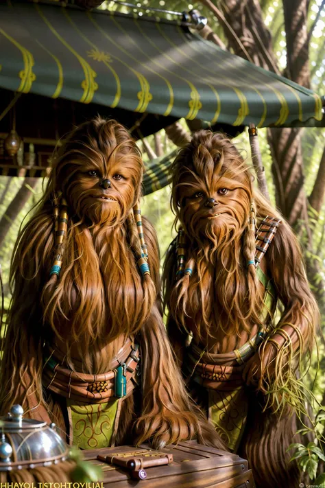 2girls (tribal hairy wookie:1.2) jungle planet
(treehouse canvas awnings:1.3)
(Clutter-Home:0.7)
bright sunny day
(masterpiece:1.2) (photorealistic:1.2) (bokeh) (best quality) (fine detailed fur:1.3) (intricate details) (8k) (HDR) (analog film) (canon d5) (cinematic lighting) (sharp focus) <lora:Wookie:0.7>