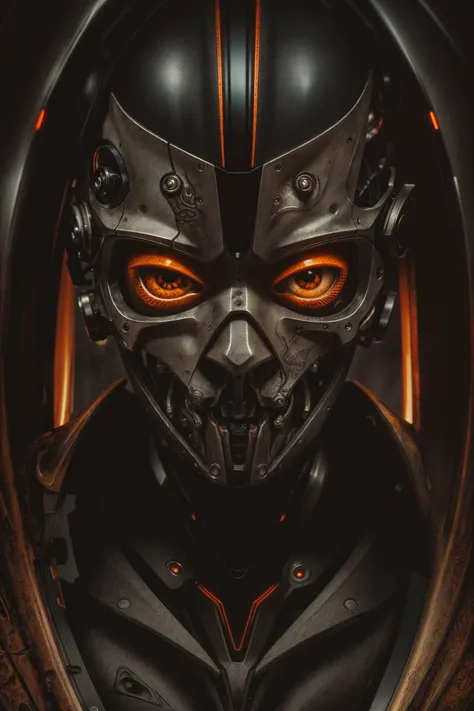 a close up symmetrical portrait of a cyberpunk gangster, biomechanical, mshn robot, splashes of orange red, hyper realistic, intricate design, (insanely detailed:1.4), (extremely fine details:1.35), Extremely sharp lines, steel, cinematic lighting, Photorealistic, a detailed painting by Ayami Kojima and Lilia Alvarado,
(best quality, high quality, absurdres, intricate detail, masterpiece, cinematic), highly detailed, motion blur, film grain, noise, lens effects,
<lora:epi_noiseoffset2:1.2>