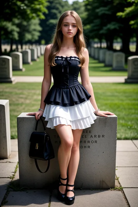 <lora:LCM_LoRA_Weights_SD15:1>,(full body photo:1.4)(full body:1.4),(full shot:1.4),(full body shot:1.4),,,21 year old Women Tower13_Tammy BREAK
Dressed in a classic -style dress with a corset top and layered skirt, paired with lace ankle socks and platform Mary Janes, accessorized with a bow-shaped handbag and a delicate bracelet. BREAK
Sitting cross-legged with hands resting on the thighs, leaning slightly back for support,a serene cemetery at twilight, a gentle stream flowing nearby, delicate mist rising from the ground, an atmosphere of peace and reflection surrounding the graves, (at midnight:1.3),