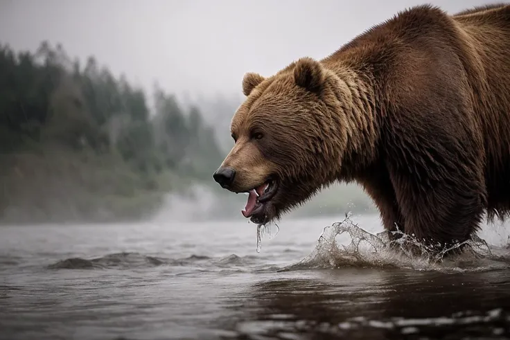 cinematic film still detailed image, detailed (huge bear:1.3), Raging, frowning, fur, mouth open, big teeth, saliva, over water, river, epic, cinematic clear sharp focus, 16k hdr, volumetric, stunning, dramatic, intricate, dramatic, gloomy, dark, overcast, foggy, hyperrealism of fog and haze, <lora:add_sharpness:1.5>, attacking, vicious, heavy rain, windy . shallow depth of field, vignette, highly detailed, high budget, bokeh, cinemascope, moody, epic, gorgeous, film grain, grainy