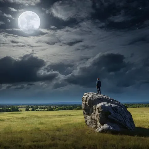 HDR photo of <lora:Film Stock Footage Style:1>
Wide view of a painting of a person standing on a rock in a large field with moonlight above in cloudy night sky Kodak Vision3 500T Film Stock Footage Style, High dynamic range, vivid, rich details, clear shadows and highlights, realistic, intense, enhanced contrast, highly detailed