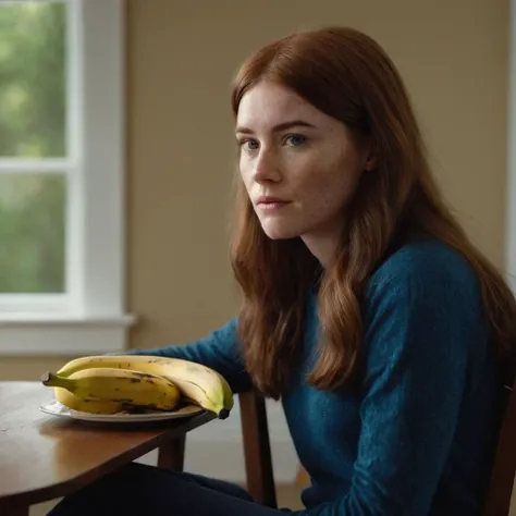 cinematic film still of <lora:Film Stock Footage Style:1> film grain:1.5 sharp detailed image of a
Medium Hyperrealism of a young freckles brown hair woman sitting on a chair eating a banana while looking innocent to the camera 3D Cinematic Film Stock Footage Style, shallow depth of field, vignette, highly detailed, high budget, bokeh, cinemascope, moody, epic, gorgeous, film grain, grainy