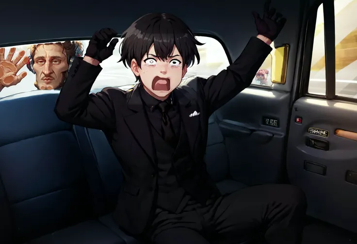 <lora:Doro_X_PDXL_V1:1>score_9, score_8_up, score_7_up BREAK source_anime, <lora:oc_justtnp_ponyXL:1> man, justtnp, black hair, heterochromia, black eyes, white eyes, formal, black jacket, black vest, black necktie, black gloves, black pants <lora:FakeTaxiMeme_XLPD:0.8> fake taxi, car interior, sitting, ground vehicle <lora:concept_aquascreaming_ponyXL:1> aquascreaming, screaming, open mouth, crying with eyes open, leaning forwards, arms up, reaching towards viewer
BREAK
score_9, score_8_up, score_7_up BREAK source_anime, <lora:JetstreamSam_XLPD:0.8> JetstreamSam, headgear, beard, <lora:povagainstcar-guy-PONYv1:1> povagainstcar, against glass, <lora:handsomize_x_pdxl_v1:1.2> handsomize, white background, portrait, close-up, hands up, white background, looking at viewer, (sparkle:1.4), glitter