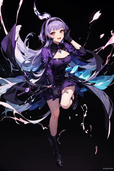 (masterpiece), best quality, 8k, perfect artwork, portrait, ((electricity effect in one's hands)), (1girl), young, (detailed face:1.5), Purple hair, Gloves, Headset,full body, e7 CDom, <lora:e7 CDom:0.9> laugh512, pureerosface_v1