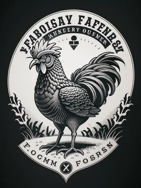 A farm logo, a farmer holding a rooster.
(XCYP minimalist logo, minimalist style, minimalist pattern, black and white pattern, badge,The best quality, clear lines, ultra-fine depictions,)