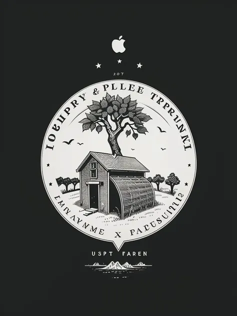 a girl, farm, apple tree
(XCYP minimalist logo, minimalist style, minimalist pattern, black and white pattern, badge,The best quality, clear lines, ultra-fine depictions,)