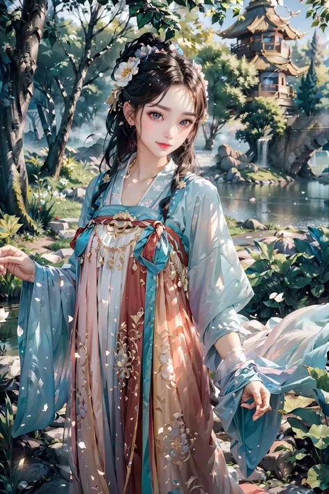 <(best quality, extremery best quality, masterpiece:1.4), (realistic, intricate details:1.4), (photorealistic:1.4), (extremely intricate:1.4), highres, ultra highres, ultra-detailed, absurdres, incredibly absurdres, extremely detailed, high quality, high resolution, hyperrealistic, ultra-realistic, hyper-detailed, top quality, best, fine detail, massive detail, Highly detailed, extreme detailed, highest detailed, high-res, absolutely resolution, reflection, (refraction:1.4), (hyperrealism:1.4)>, BREAK, 1girl, solo, looking at viewer, (young cute beautiful 18-year-old girl:1.4), 3d face, (hand of Guido Daniele:1.4), beautiful girl, Beautiful face, pretty, girlface, kpop idol, supermodel, stunning innocent symmetry face, perfect body, medium breast, slim waist, slim legs, (high detailed skin:1.5), glowing eyes, goddess, natural skin texture, shiny skin, White skin, Beautiful detailed face, detailed face, real skin texture, cute delicate face, finely detailed face, golden ratio, golden ratio face, expressive eyes, perfect face, perfect skin, flawless face, clear face, shiny hair, pale skin, Proper body proportion, perfect anatomy, realistic skin texture, luscious lips, glossy lips, natural makeup, beautiful bright pupils, slender figure, intricate eyes, detailed pupils, detailed face and eyes, longeyelashes, blush, good hand, perfect hands, pretty face, beautiful female bodies, finely detailed skin, oily shiny skin, clean facial features, an extremely delicate and beautiful, cute & girly, beautiful detailed eyes, stars in the eyes, detailed simmetric eyes, perfect smooth skin texture, BREAK, (((((standing, (hanfu, tang style, tang style outfits, pink upper shan, pink chest pleated skirt, red with pink waistband, red pibo:1.4), (smile, Pink hair, Pink eye, long hair, Pink eyelashes, Pink lips, Pink lip colour, Eyes glowing Pink, flat bangs, pink fluffy bunny:1.5), (night, Night time, moon light, sky, landscape, aurora borealis, stars, outdoors, Chinese, Pink fireworks, Sakura tree background:1.4), (lake background, mountains, full moon background, night lake shore, river, forest, chinese style countryard, lanterns, pond, cobblestone pathway, building pavilion, chinese buildings, moutains, misty lake, ancient chinese background, puddle, after the rain, petals falling, wet grass and trees, flower sea, in a meadow, waterfall, breeze, flying splashes, flying petals, leaves, bloom, bloom effect, surrounded by heavy floating petal flow, petal, Pink butterfly, flower, detailed beautiful grassland with petal, flowers, plants, Pink rose, many Pink roses, leaves falling from the tree, dust is drifting, ethereal, scenery, nature, mysterious background:1.4), (iridescent colors, Iridescence, blush, mysterious, fantasy background, fantasy, open mouth:1.2), (fog, wind:1.2), (Luminescent Particles:1.3), (fullbody:1.2), (eye focus, face focus, character focus, close-up face:1.2), (dutch angle, cowboy shot:1.3), colorful refraction)))), BREAK, <watercolor, available light, detailed light, volumetric fog, beautiful lighting, Rembrandt lighting, Cinematic, pixel art, game art, key visual, surreal, PBR Texturing, Anisotropic Filtering, Maximum Clarity And Sharpness, Albedo And Specular Maps, Multi-Layered Textures, Surface Shading, Sub-Pixel Convolution, Sub-Pixel Convolution, Accurate Simulation Of Light-Material Interaction, blurry foreground, broad light, volumetric light effect, matte painting, perfectly defined features, volumetric lighting, Tone Mapping, Lumen Reflections, Global illumination, Ray Tracing, Screen Space Global Illumination, Accent Lighting, 32k, Natural Lighting, volumetric, cinematic masterpiece, Rule of thirds, high dynamic range, Multi-exposure HDR capture, cinematic render, game cg cinematic, atmospheric perspective, movie scene, epic dynamic frame, motion blur, ((cinematic look, Film look)), rim light, 4k textures, adobe lightroom, photolab, insane details, hyperdetailed, exposure blend, professional color grading, professional color correction, aerial perspective, particles and dust in beams of light, cinematic scene, dynamic lighting, sharp details, lomography, soft focus, light leaks, bold hues, atmospheric depth, (explosive light and shadow:1.2), aesthetics, intricate designs, ultra realistic digital art, (zentangle, mandala, tangle, entangle), (fractal art), elegant, vivid colours, floating particles, particles, dramatic, epic, (ink drawing, oil painting detailed), (dramatic lighting:1.2), RAW, huge filesize, extremery detailed CG, Photo, 8k uhd, cinematic atmosphere, trending on artstation, award-winning glamour photograph, highly detailed photo, official art, beautiful and aesthetic, unity 8k wallpaper, beautiful, highly detailed CG illustration, best illustration, intricate, Amazing, emotional, analog, painting, digital painting, concept art, Oil Painting, illustration, Classical art, Renaissance, Romanticism, Neoclassicism, Color Palette, depth and contrast, Vibrant colors, saturated, rich saturation, color harmony, vivid palette, concept-art, design style, detail character, concept render, colorful, analog photography, dreamy atmosphere, specular highlights, atmospheric lighting, (dynamic angle, dynamic pose :1.3), (shiny, clothes reflecting light, lens flare, bloom effect, light particle, lens glare:1.3), realistic lighting, cinematic light, (cinematic lighting), light in the face, soft lighting, saturated colors, detailed background, sharp focus, 8k high definition, perspective, Master Composition, roughness, post-processing, soft shadows, realistic shadows, ambient occlusion, ray-tracing, subsurface scattering, photon mapping, physically-based rendering, octane rendering, unreal engine 5, ue5 rendering, Adobe After FX, dslr, RTX, Best character details, radiosity, sharp, antialiased, RAW photo, HDR, 8k, 4k, (((Photographed by Roger Deakins, using a RED Monstro 8K VV camera and a series of high-end lenses))), ((Hasselblad photography)), (film grain:1.4), Kodak portra 400, ((Fujifilm X-T5)), professional photograph, depth of field, caustics, Broad lighting, diffuse lighting, rim lighting, two tone lighting, textile details, visible pores, high resolution scan, professionally color graded, photographic reality, automatic white balance, best lighting, detailed shadow, high contrast, strong light and shadow>, (PureErosFace_V1:0.5), (ulzzang-6500:1), <lora:epiNoiseoffset_v3:0.05>, <lora:add_detail:0.1>, <lora:hanfuTang_v35:0.8>, <lora:zhongfenghuaxiyou-000018:0.05>, zhongfenghua