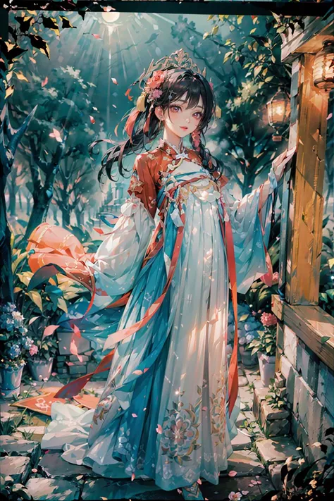 <(best quality, extremery best quality, masterpiece:1.4), (realistic, intricate details:1.4), (photorealistic:1.4), (extremely intricate:1.4), highres, ultra highres, ultra-detailed, absurdres, incredibly absurdres, extremely detailed, high quality, high resolution, hyperrealistic, ultra-realistic, hyper-detailed, top quality, best, fine detail, massive detail, Highly detailed, extreme detailed, highest detailed, high-res, absolutely resolution, reflection, (refraction:1.4), (hyperrealism:1.4)>, BREAK, 1girl, solo, looking at viewer, (young cute beautiful 18-year-old girl:1.4), 3d face, (hand of Guido Daniele:1.4), beautiful girl, Beautiful face, pretty, girlface, kpop idol,  supermodel, stunning innocent symmetry face, perfect body, medium breast, slim waist, slim legs, (high detailed skin:1.5), glowing eyes, goddess, natural skin texture, shiny skin, White skin, Beautiful detailed face, detailed face, real skin texture, cute delicate face, finely detailed face, golden ratio, golden ratio face, expressive eyes, perfect face, perfect skin, flawless face, clear face, shiny hair, pale skin, Proper body proportion, perfect anatomy, realistic skin texture, luscious lips, glossy lips, natural makeup, beautiful bright pupils, slender figure, intricate eyes, detailed pupils, detailed face and eyes, longeyelashes, blush, good hand, perfect hands, pretty face, beautiful female bodies, finely detailed skin, oily shiny skin, clean facial features, an extremely delicate and beautiful, cute & girly, beautiful detailed eyes, stars in the eyes, BREAK, (((((standing, (hanfu, tang style, tang style outfits, pink upper shan, pink chest pleated skirt, red with pink waistband, red pibo:1.4), (smile, Pink hair, Pink eye, long hair, Pink eyelashes, Pink lips, Pink lip colour, Eyes glowing Pink, flat bangs, pink fluffy bunny:1.5), (night, Night time, moon light, sky, landscape, aurora borealis, stars, outdoors, Chinese, Pink fireworks, Sakura tree background:1.4), (lake background, mountains, full moon background, night lake shore, river, forest, chinese style countryard, lanterns, pond,  cobblestone pathway,   building pavilion, chinese buildings, moutains, misty lake, ancient chinese background, puddle, after the rain, petals falling, wet grass and trees, flower sea, in a meadow, waterfall, breeze, flying splashes, flying petals, leaves, bloom, bloom effect, surrounded by heavy floating petal flow, petal, Pink butterfly, flower, detailed beautiful grassland with petal, flowers, plants, Pink rose, many Pink roses, leaves falling from the tree, dust is drifting, ethereal, scenery, nature, mysterious background:1.4), (iridescent colors, Iridescence, blush, mysterious, fantasy background, fantasy, open mouth:1.2), (fog, wind:1.2), (Luminescent Particles:1.3), (fullbody:1.2), (eye focus, face focus, character focus, close-up face:1.2), (dutch angle, cowboy shot:1.3), colorful refraction)))), BREAK, <watercolor, available light, detailed light,  volumetric fog,  beautiful lighting,  Rembrandt lighting,  Cinematic, pixel art,  game art,  key visual,  surreal,   PBR Texturing,   Anisotropic Filtering, Maximum Clarity And Sharpness, Albedo And Specular Maps, Multi-Layered Textures, Surface Shading, Sub-Pixel Convolution,  Sub-Pixel Convolution,  Accurate Simulation Of Light-Material Interaction, blurry foreground, broad light, volumetric light effect, matte painting, perfectly defined features, volumetric lighting, Tone Mapping, Lumen Reflections, Global illumination, Ray Tracing, Screen Space Global Illumination, Accent Lighting, 32k, Natural Lighting, volumetric, cinematic masterpiece, Rule of thirds, high dynamic range, Multi-exposure HDR capture, cinematic render, game cg cinematic, atmospheric perspective, movie scene, epic dynamic frame, motion blur, ((cinematic look, Film look)), rim light, 4k textures, adobe lightroom, photolab, insane details, hyperdetailed, exposure blend, professional color grading, professional color correction, aerial perspective, particles and dust in beams of light, cinematic scene, dynamic lighting, sharp details, lomography, soft focus, light leaks, bold hues, atmospheric depth, (explosive light and shadow:1.2), aesthetics, intricate designs, ultra realistic digital art, (zentangle, mandala, tangle, entangle), (fractal art), elegant, vivid colours, floating particles, particles, dramatic, epic, (ink drawing, oil painting detailed), (dramatic lighting:1.2), RAW, huge filesize, extremery detailed CG, Photo, 8k uhd, cinematic atmosphere, trending on artstation, award-winning glamour photograph, highly detailed photo, official art, beautiful and aesthetic, unity 8k wallpaper, beautiful, highly detailed CG illustration, best illustration, intricate, Amazing, emotional, analog, painting, digital painting, concept art, Oil Painting, illustration, Classical art, Renaissance, Romanticism, Neoclassicism, Color Palette, depth and contrast, Vibrant colors, saturated, rich saturation, color harmony, vivid palette, concept-art, design style, detail character, concept render, colorful, analog photography, dreamy atmosphere, specular highlights, atmospheric lighting, (dynamic angle, dynamic pose :1.3), (shiny, clothes reflecting light, lens flare, bloom effect, light particle, lens glare:1.3), realistic lighting, cinematic light, (cinematic lighting), light in the face, soft lighting, saturated colors, detailed background, sharp focus, 8k high definition, perspective, Master Composition, roughness, post-processing, soft shadows, realistic shadows, ambient occlusion, ray-tracing, subsurface scattering, photon mapping, physically-based rendering, octane rendering, unreal engine 5, ue5 rendering, Adobe After FX, dslr, RTX, Best character details, radiosity, sharp, antialiased, RAW photo, HDR, 8k, 4k, (((Photographed by Roger Deakins, using a RED Monstro 8K VV camera and a series of high-end lenses))), ((Hasselblad photography)), (film grain:1.4), Kodak portra 400, ((Fujifilm X-T5)), professional photograph, depth of field, caustics, Broad lighting, diffuse lighting, rim lighting, two tone lighting, textile details, visible pores, high resolution scan, professionally color graded, photographic reality, automatic white balance, best lighting, detailed shadow, high contrast, strong light and shadow>, (PureErosFace_V1:0.5), (ulzzang-6500:1), <lora:epiNoiseoffset_v3:0.05>, <lora:add_detail:0.1>,  <lora:hanfuTang_v35:0.8>,  <lora:zhongfenghuaxiyou-000018:0.05>, zhongfenghua