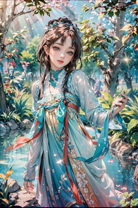 <(best quality, extremery best quality, masterpiece:1.4), (realistic, intricate details:1.4), (photorealistic:1.4), (extremely intricate:1.4), highres, ultra highres, ultra-detailed, absurdres, incredibly absurdres, extremely detailed, high quality, high resolution, hyperrealistic, ultra-realistic, hyper-detailed, top quality, best, fine detail, massive detail, Highly detailed, extreme detailed, highest detailed, high-res, absolutely resolution, reflection, (refraction:1.4), (hyperrealism:1.4)>, BREAK, 1girl, solo, looking at viewer, (young cute beautiful 18-year-old girl:1.4), 3d face, (hand of Guido Daniele:1.4), beautiful girl, Beautiful face, pretty, girlface, kpop idol, supermodel, stunning innocent symmetry face, perfect body, medium breast, slim waist, slim legs, (high detailed skin:1.5), glowing eyes, goddess, natural skin texture, shiny skin, White skin, Beautiful detailed face, detailed face, real skin texture, cute delicate face, finely detailed face, golden ratio, golden ratio face, expressive eyes, perfect face, perfect skin, flawless face, clear face, shiny hair, pale skin, Proper body proportion, perfect anatomy, realistic skin texture, luscious lips, glossy lips, natural makeup, beautiful bright pupils, slender figure, intricate eyes, detailed pupils, detailed face and eyes, longeyelashes, blush, good hand, perfect hands, pretty face, beautiful female bodies, finely detailed skin, oily shiny skin, clean facial features, an extremely delicate and beautiful, cute & girly, beautiful detailed eyes, stars in the eyes, BREAK, (((((standing, (hanfu, tang style, tang style outfits, pink upper shan, pink chest pleated skirt, red with pink waistband, red pibo:1.4), (smile, Pink hair, Pink eye, long hair, Pink eyelashes, Pink lips, Pink lip colour, Eyes glowing Pink, flat bangs, pink fluffy bunny:1.5), (night, Night time, moon light, sky, landscape, aurora borealis, stars, outdoors, Chinese, Pink fireworks, Sakura tree background:1.4), (lake background, mountains, full moon background, night lake shore, river, forest, chinese style countryard, lanterns, pond, cobblestone pathway, building pavilion, chinese buildings, moutains, misty lake, ancient chinese background, puddle, after the rain, petals falling, wet grass and trees, flower sea, in a meadow, waterfall, breeze, flying splashes, flying petals, leaves, bloom, bloom effect, surrounded by heavy floating petal flow, petal, Pink butterfly, flower, detailed beautiful grassland with petal, flowers, plants, Pink rose, many Pink roses, leaves falling from the tree, dust is drifting, ethereal, scenery, nature, mysterious background:1.4), (iridescent colors, Iridescence, blush, mysterious, fantasy background, fantasy, open mouth:1.2), (fog, wind:1.2), (Luminescent Particles:1.3), (fullbody:1.2), (eye focus, face focus, character focus, close-up face:1.2), (dutch angle, cowboy shot:1.3), colorful refraction)))), BREAK, <watercolor, available light, detailed light, volumetric fog, beautiful lighting, Rembrandt lighting, Cinematic, pixel art, game art, key visual, surreal, PBR Texturing, Anisotropic Filtering, Maximum Clarity And Sharpness, Albedo And Specular Maps, Multi-Layered Textures, Surface Shading, Sub-Pixel Convolution, Sub-Pixel Convolution, Accurate Simulation Of Light-Material Interaction, blurry foreground, broad light, volumetric light effect, matte painting, perfectly defined features, volumetric lighting, Tone Mapping, Lumen Reflections, Global illumination, Ray Tracing, Screen Space Global Illumination, Accent Lighting, 32k, Natural Lighting, volumetric, cinematic masterpiece, Rule of thirds, high dynamic range, Multi-exposure HDR capture, cinematic render, game cg cinematic, atmospheric perspective, scene, epic dynamic frame, motion blur, ((cinematic look, Film look)), rim light, 4k textures, adobe lightroom, photolab, insane details, hyperdetailed, exposure blend, professional color grading, professional color correction, aerial perspective, particles and dust in beams of light, cinematic scene, dynamic lighting, sharp details, lomography, soft focus, light leaks, bold hues, atmospheric depth, (explosive light and shadow:1.2), aesthetics, intricate designs, ultra realistic digital art, (zentangle, mandala, tangle, entangle), (fractal art), elegant, vivid colours, floating particles, particles, dramatic, epic, (ink drawing, oil painting detailed), (dramatic lighting:1.2), RAW, huge filesize, extremery detailed CG, Photo, 8k uhd, cinematic atmosphere, trending on artstation, award-winning glamour photograph, highly detailed photo, official art, beautiful and aesthetic, unity 8k wallpaper, beautiful, highly detailed CG illustration, best illustration, intricate, Amazing, emotional, analog, painting, digital painting, concept art, Oil Painting, illustration, Classical art, Renaissance, Romanticism, Neoclassicism, Color Palette, depth and contrast, Vibrant colors, saturated, rich saturation, color harmony, vivid palette, concept-art, design style, detail character, concept render, colorful, analog photography, dreamy atmosphere, specular highlights, atmospheric lighting, (dynamic angle, dynamic pose :1.3), (shiny, clothes reflecting light, lens flare, bloom effect, light particle, lens glare:1.3), realistic lighting, cinematic light, (cinematic lighting), light in the face, soft lighting, saturated colors, detailed background, sharp focus, 8k high definition, perspective, Master Composition, roughness, post-processing, soft shadows, realistic shadows, ambient occlusion, ray-tracing, subsurface scattering, photon mapping, physically-based rendering, octane rendering, unreal engine 5, ue5 rendering, Adobe After FX, dslr, RTX, Best character details, radiosity, sharp, antialiased, RAW photo, HDR, 8k, 4k, (((Photographed by Roger Deakins, using a RED Monstro 8K VV camera and a series of high-end lenses))), ((Hasselblad photography)), (film grain:1.4), Kodak portra 400, ((Fujifilm X-T5)), professional photograph, depth of field, caustics, Broad lighting, diffuse lighting, rim lighting, two tone lighting, textile details, visible pores, high resolution scan, professionally color graded, photographic reality, automatic white balance, best lighting, detailed shadow, high contrast, strong light and shadow>, (PureErosFace_V1:0.5), (ulzzang-6500:1), <lora:epiNoiseoffset_v3:0.05>, <lora:add_detail:0.1>, <lora:hanfuTang_v35:0.8>, <lora:zhongfenghuaxiyou-000018:0.05>, zhongfenghua