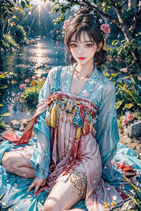 <(best quality, extremery best quality, masterpiece:1.4), (realistic, intricate details:1.4), (photorealistic:1.4), (extremely intricate:1.4), highres, ultra highres, ultra-detailed, absurdres, incredibly absurdres, extremely detailed, high quality, high resolution, hyperrealistic, ultra-realistic, hyper-detailed, top quality, best, fine detail, massive detail, Highly detailed, extreme detailed, highest detailed, high-res, absolutely resolution, reflection, (refraction:1.4), (hyperrealism:1.4)>, BREAK, 1girl, solo, looking at viewer, (young cute beautiful 18-year-old girl:1.4), 3d face, (hand of Guido Daniele:1.4), beautiful girl, Beautiful face, pretty, girlface, kpop idol, supermodel, stunning innocent symmetry face, perfect body, medium breast, slim waist, slim legs, (high detailed skin:1.5), glowing eyes, goddess, natural skin texture, shiny skin, White skin, Beautiful detailed face, detailed face, real skin texture, cute delicate face, finely detailed face, golden ratio, golden ratio face, expressive eyes, perfect face, perfect skin, flawless face, clear face, shiny hair, pale skin, Proper body proportion, perfect anatomy, realistic skin texture, luscious lips, glossy lips, natural makeup, beautiful bright pupils, slender figure, intricate eyes, detailed pupils, detailed face and eyes, longeyelashes, blush, good hand, perfect hands, pretty face, beautiful female bodies, finely detailed skin, oily shiny skin, clean facial features, an extremely delicate and beautiful, cute & girly, beautiful detailed eyes, stars in the eyes, BREAK, (((((standing, (hanfu, tang style, tang style outfits, pink upper shan, pink chest pleated skirt, red with pink waistband, red pibo:1.4), (smile, Pink hair, Pink eye, long hair, Pink eyelashes, Pink lips, Pink lip colour, Eyes glowing Pink, flat bangs, pink fluffy bunny:1.5), (night, Night time, moon light, sky, landscape, aurora borealis, stars, outdoors, Chinese, Pink fireworks, Sakura tree background:1.4), (lake background, mountains, full moon background, night lake shore, river, forest, chinese style countryard, lanterns, pond, cobblestone pathway, building pavilion, chinese buildings, moutains, misty lake, ancient chinese background, puddle, after the rain, petals falling, wet grass and trees, flower sea, in a meadow, waterfall, breeze, flying splashes, flying petals, leaves, bloom, bloom effect, surrounded by heavy floating petal flow, petal, Pink butterfly, flower, detailed beautiful grassland with petal, flowers, plants, Pink rose, many Pink roses, leaves falling from the tree, dust is drifting, ethereal, scenery, nature, mysterious background:1.4), (iridescent colors, Iridescence, blush, mysterious, fantasy background, fantasy, open mouth:1.2), (fog, wind:1.2), (Luminescent Particles:1.3), (fullbody:1.2), (eye focus, face focus, character focus, close-up face:1.2), (dutch angle, cowboy shot:1.3), colorful refraction)))), BREAK, <watercolor, available light, detailed light, volumetric fog, beautiful lighting, Rembrandt lighting, Cinematic, pixel art, game art, key visual, surreal, PBR Texturing, Anisotropic Filtering, Maximum Clarity And Sharpness, Albedo And Specular Maps, Multi-Layered Textures, Surface Shading, Sub-Pixel Convolution, Sub-Pixel Convolution, Accurate Simulation Of Light-Material Interaction, blurry foreground, broad light, volumetric light effect, matte painting, perfectly defined features, volumetric lighting, Tone Mapping, Lumen Reflections, Global illumination, Ray Tracing, Screen Space Global Illumination, Accent Lighting, 32k, Natural Lighting, volumetric, cinematic masterpiece, Rule of thirds, high dynamic range, Multi-exposure HDR capture, cinematic render, game cg cinematic, atmospheric perspective, scene, epic dynamic frame, motion blur, ((cinematic look, Film look)), rim light, 4k textures, adobe lightroom, photolab, insane details, hyperdetailed, exposure blend, professional color grading, professional color correction, aerial perspective, particles and dust in beams of light, cinematic scene, dynamic lighting, sharp details, lomography, soft focus, light leaks, bold hues, atmospheric depth, (explosive light and shadow:1.2), aesthetics, intricate designs, ultra realistic digital art, (zentangle, mandala, tangle, entangle), (fractal art), elegant, vivid colours, floating particles, particles, dramatic, epic, (ink drawing, oil painting detailed), (dramatic lighting:1.2), RAW, huge filesize, extremery detailed CG, Photo, 8k uhd, cinematic atmosphere, trending on artstation, award-winning glamour photograph, highly detailed photo, official art, beautiful and aesthetic, unity 8k wallpaper, beautiful, highly detailed CG illustration, best illustration, intricate, Amazing, emotional, analog, painting, digital painting, concept art, Oil Painting, illustration, Classical art, Renaissance, Romanticism, Neoclassicism, Color Palette, depth and contrast, Vibrant colors, saturated, rich saturation, color harmony, vivid palette, concept-art, design style, detail character, concept render, colorful, analog photography, dreamy atmosphere, specular highlights, atmospheric lighting, (dynamic angle, dynamic pose :1.3), (shiny, clothes reflecting light, lens flare, bloom effect, light particle, lens glare:1.3), realistic lighting, cinematic light, (cinematic lighting), light in the face, soft lighting, saturated colors, detailed background, sharp focus, 8k high definition, perspective, Master Composition, roughness, post-processing, soft shadows, realistic shadows, ambient occlusion, ray-tracing, subsurface scattering, photon mapping, physically-based rendering, octane rendering, unreal engine 5, ue5 rendering, Adobe After FX, dslr, RTX, Best character details, radiosity, sharp, antialiased, RAW photo, HDR, 8k, 4k, (((Photographed by Roger Deakins, using a RED Monstro 8K VV camera and a series of high-end lenses))), ((Hasselblad photography)), (film grain:1.4), Kodak portra 400, ((Fujifilm X-T5)), professional photograph, depth of field, caustics, Broad lighting, diffuse lighting, rim lighting, two tone lighting, textile details, visible pores, high resolution scan, professionally color graded, photographic reality, automatic white balance, best lighting, detailed shadow, high contrast, strong light and shadow>, (PureErosFace_V1:0.5), (ulzzang-6500:1), <lora:epiNoiseoffset_v3:0.05>, <lora:add_detail:0.1>, <lora:hanfuTang_v35:0.8>, <lora:zhongfenghuaxiyou-000018:0.05>, zhongfenghua