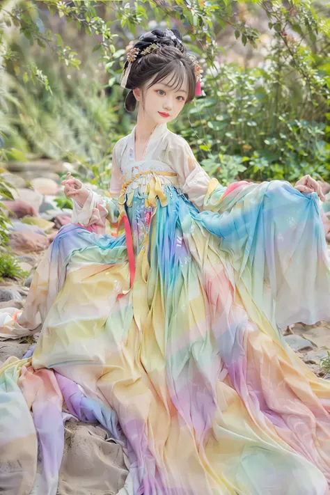 Little girl dancing among the flowers in Hanfu --auto