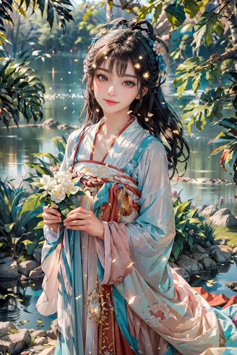 <(best quality, extremery best quality, masterpiece:1.4), (realistic, intricate details:1.4), (photorealistic:1.4), (extremely intricate:1.4), highres, ultra highres, ultra-detailed, absurdres, incredibly absurdres, extremely detailed, high quality, high resolution, hyperrealistic, ultra-realistic, hyper-detailed, top quality, best, fine detail, massive detail, Highly detailed, extreme detailed, highest detailed, high-res, absolutely resolution, reflection, (refraction:1.4), (hyperrealism:1.4)>, BREAK, 1girl, solo, looking at viewer, (young cute beautiful 18-year-old girl:1.4), 3d face, (hand of Guido Daniele:1.4), beautiful girl, Beautiful face, pretty, girlface, kpop idol, supermodel, stunning innocent symmetry face, perfect body, medium breast, slim waist, slim legs, (high detailed skin:1.5), glowing eyes, goddess, natural skin texture, shiny skin, White skin, Beautiful detailed face, detailed face, real skin texture, cute delicate face, finely detailed face, golden ratio, golden ratio face, expressive eyes, perfect face, perfect skin, flawless face, clear face, shiny hair, pale skin, Proper body proportion, perfect anatomy, realistic skin texture, luscious lips, glossy lips, natural makeup, beautiful bright pupils, slender figure, intricate eyes, detailed pupils, detailed face and eyes, longeyelashes, blush, good hand, perfect hands, pretty face, beautiful female bodies, finely detailed skin, oily shiny skin, clean facial features, an extremely delicate and beautiful, cute & girly, beautiful detailed eyes, stars in the eyes, detailed simmetric eyes, perfect smooth skin texture, BREAK, (((((standing, (hanfu, tang style, tang style outfits, pink upper shan, pink chest pleated skirt, red with pink waistband, red pibo:1.4), (smile, Pink hair, Pink eye, long hair, Pink eyelashes, Pink lips, Pink lip colour, Eyes glowing Pink, flat bangs, pink fluffy bunny:1.5), (night, Night time, moon light, sky, landscape, aurora borealis, stars, outdoors, Chinese, Pink fireworks, Sakura tree background:1.4), (lake background, mountains, full moon background, night lake shore, river, forest, chinese style countryard, lanterns, pond, cobblestone pathway, building pavilion, chinese buildings, moutains, misty lake, ancient chinese background, puddle, after the rain, petals falling, wet grass and trees, flower sea, in a meadow, waterfall, breeze, flying splashes, flying petals, leaves, bloom, bloom effect, surrounded by heavy floating petal flow, petal, Pink butterfly, flower, detailed beautiful grassland with petal, flowers, plants, Pink rose, many Pink roses, leaves falling from the tree, dust is drifting, ethereal, scenery, nature, mysterious background:1.4), (iridescent colors, Iridescence, blush, mysterious, fantasy background, fantasy, open mouth:1.2), (fog, wind:1.2), (Luminescent Particles:1.3), (fullbody:1.2), (eye focus, face focus, character focus, close-up face:1.2), (dutch angle, cowboy shot:1.3), colorful refraction)))), BREAK, <watercolor, available light, detailed light, volumetric fog, beautiful lighting, Rembrandt lighting, Cinematic, pixel art, game art, key visual, surreal, PBR Texturing, Anisotropic Filtering, Maximum Clarity And Sharpness, Albedo And Specular Maps, Multi-Layered Textures, Surface Shading, Sub-Pixel Convolution, Sub-Pixel Convolution, Accurate Simulation Of Light-Material Interaction, blurry foreground, broad light, volumetric light effect, matte painting, perfectly defined features, volumetric lighting, Tone Mapping, Lumen Reflections, Global illumination, Ray Tracing, Screen Space Global Illumination, Accent Lighting, 32k, Natural Lighting, volumetric, cinematic masterpiece, Rule of thirds, high dynamic range, Multi-exposure HDR capture, cinematic render, game cg cinematic, atmospheric perspective, movie scene, epic dynamic frame, motion blur, ((cinematic look, Film look)), rim light, 4k textures, adobe lightroom, photolab, insane details, hyperdetailed, exposure blend, professional color grading, professional color correction, aerial perspective, particles and dust in beams of light, cinematic scene, dynamic lighting, sharp details, lomography, soft focus, light leaks, bold hues, atmospheric depth, (explosive light and shadow:1.2), aesthetics, intricate designs, ultra realistic digital art, (zentangle, mandala, tangle, entangle), (fractal art), elegant, vivid colours, floating particles, particles, dramatic, epic, (ink drawing, oil painting detailed), (dramatic lighting:1.2), RAW, huge filesize, extremery detailed CG, Photo, 8k uhd, cinematic atmosphere, trending on artstation, award-winning glamour photograph, highly detailed photo, official art, beautiful and aesthetic, unity 8k wallpaper, beautiful, highly detailed CG illustration, best illustration, intricate, Amazing, emotional, analog, painting, digital painting, concept art, Oil Painting, illustration, Classical art, Renaissance, Romanticism, Neoclassicism, Color Palette, depth and contrast, Vibrant colors, saturated, rich saturation, color harmony, vivid palette, concept-art, design style, detail character, concept render, colorful, analog photography, dreamy atmosphere, specular highlights, atmospheric lighting, (dynamic angle, dynamic pose :1.3), (shiny, clothes reflecting light, lens flare, bloom effect, light particle, lens glare:1.3), realistic lighting, cinematic light, (cinematic lighting), light in the face, soft lighting, saturated colors, detailed background, sharp focus, 8k high definition, perspective, Master Composition, roughness, post-processing, soft shadows, realistic shadows, ambient occlusion, ray-tracing, subsurface scattering, photon mapping, physically-based rendering, octane rendering, unreal engine 5, ue5 rendering, Adobe After FX, dslr, RTX, Best character details, radiosity, sharp, antialiased, RAW photo, HDR, 8k, 4k, (((Photographed by Roger Deakins, using a RED Monstro 8K VV camera and a series of high-end lenses))), ((Hasselblad photography)), (film grain:1.4), Kodak portra 400, ((Fujifilm X-T5)), professional photograph, depth of field, caustics, Broad lighting, diffuse lighting, rim lighting, two tone lighting, textile details, visible pores, high resolution scan, professionally color graded, photographic reality, automatic white balance, best lighting, detailed shadow, high contrast, strong light and shadow>, (PureErosFace_V1:0.5), (ulzzang-6500:1), <lora:epiNoiseoffset_v3:0.05>, <lora:add_detail:0.1>, <lora:hanfuTang_v35:0.8>, <lora:zhongfenghuaxiyou-000018:0.05>, zhongfenghua