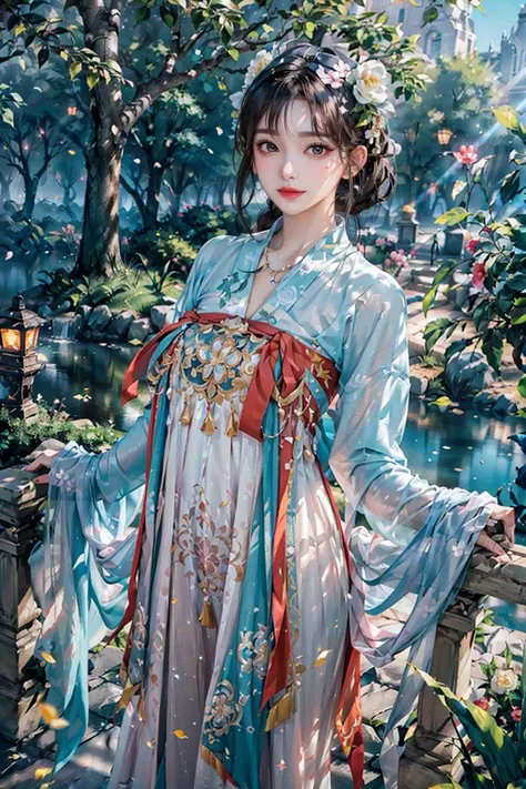<(best quality, extremery best quality, masterpiece:1.4), (realistic, intricate details:1.4), (photorealistic:1.4), (extremely intricate:1.4), highres, ultra highres, ultra-detailed, absurdres, incredibly absurdres, extremely detailed, high quality, high resolution, hyperrealistic, ultra-realistic, hyper-detailed, top quality, best, fine detail, massive detail, Highly detailed, extreme detailed, highest detailed, high-res, absolutely resolution, reflection, (refraction:1.4), (hyperrealism:1.4)>, BREAK, 1girl, solo, looking at viewer, (young cute beautiful 18-year-old girl:1.4), 3d face, (hand of Guido Daniele:1.4), beautiful girl, Beautiful face, pretty, girlface, kpop idol, supermodel, stunning innocent symmetry face, perfect body, medium breast, slim waist, slim legs, (high detailed skin:1.5), glowing eyes, goddess, natural skin texture, shiny skin, White skin, Beautiful detailed face, detailed face, real skin texture, cute delicate face, finely detailed face, golden ratio, golden ratio face, expressive eyes, perfect face, perfect skin, flawless face, clear face, shiny hair, pale skin, Proper body proportion, perfect anatomy, realistic skin texture, luscious lips, glossy lips, natural makeup, beautiful bright pupils, slender figure, intricate eyes, detailed pupils, detailed face and eyes, longeyelashes, blush, good hand, perfect hands, pretty face, beautiful female bodies, finely detailed skin, oily shiny skin, clean facial features, an extremely delicate and beautiful, cute & girly, beautiful detailed eyes, stars in the eyes, BREAK, (((((standing, (hanfu, tang style, tang style outfits, pink upper shan, pink chest pleated skirt, red with pink waistband, red pibo:1.4), (smile, Pink hair, Pink eye, long hair, Pink eyelashes, Pink lips, Pink lip colour, Eyes glowing Pink, flat bangs, pink fluffy bunny:1.5), (night, Night time, moon light, sky, landscape, aurora borealis, stars, outdoors, Chinese, Pink fireworks, Sakura tree background:1.4), (lake background, mountains, full moon background, night lake shore, river, forest, chinese style countryard, lanterns, pond, cobblestone pathway, building pavilion, chinese buildings, moutains, misty lake, ancient chinese background, puddle, after the rain, petals falling, wet grass and trees, flower sea, in a meadow, waterfall, breeze, flying splashes, flying petals, leaves, bloom, bloom effect, surrounded by heavy floating petal flow, petal, Pink butterfly, flower, detailed beautiful grassland with petal, flowers, plants, Pink rose, many Pink roses, leaves falling from the tree, dust is drifting, ethereal, scenery, nature, mysterious background:1.4), (iridescent colors, Iridescence, blush, mysterious, fantasy background, fantasy, open mouth:1.2), (fog, wind:1.2), (Luminescent Particles:1.3), (fullbody:1.2), (eye focus, face focus, character focus, close-up face:1.2), (dutch angle, cowboy shot:1.3), colorful refraction)))), BREAK, <watercolor, available light, detailed light, volumetric fog, beautiful lighting, Rembrandt lighting, Cinematic, pixel art, game art, key visual, surreal, PBR Texturing, Anisotropic Filtering, Maximum Clarity And Sharpness, Albedo And Specular Maps, Multi-Layered Textures, Surface Shading, Sub-Pixel Convolution, Sub-Pixel Convolution, Accurate Simulation Of Light-Material Interaction, blurry foreground, broad light, volumetric light effect, matte painting, perfectly defined features, volumetric lighting, Tone Mapping, Lumen Reflections, Global illumination, Ray Tracing, Screen Space Global Illumination, Accent Lighting, 32k, Natural Lighting, volumetric, cinematic masterpiece, Rule of thirds, high dynamic range, Multi-exposure HDR capture, cinematic render, game cg cinematic, atmospheric perspective, scene, epic dynamic frame, motion blur, ((cinematic look, Film look)), rim light, 4k textures, adobe lightroom, photolab, insane details, hyperdetailed, exposure blend, professional color grading, professional color correction, aerial perspective, particles and dust in beams of light, cinematic scene, dynamic lighting, sharp details, lomography, soft focus, light leaks, bold hues, atmospheric depth, (explosive light and shadow:1.2), aesthetics, intricate designs, ultra realistic digital art, (zentangle, mandala, tangle, entangle), (fractal art), elegant, vivid colours, floating particles, particles, dramatic, epic, (ink drawing, oil painting detailed), (dramatic lighting:1.2), RAW, huge filesize, extremery detailed CG, Photo, 8k uhd, cinematic atmosphere, trending on artstation, award-winning glamour photograph, highly detailed photo, official art, beautiful and aesthetic, unity 8k wallpaper, beautiful, highly detailed CG illustration, best illustration, intricate, Amazing, emotional, analog, painting, digital painting, concept art, Oil Painting, illustration, Classical art, Renaissance, Romanticism, Neoclassicism, Color Palette, depth and contrast, Vibrant colors, saturated, rich saturation, color harmony, vivid palette, concept-art, design style, detail character, concept render, colorful, analog photography, dreamy atmosphere, specular highlights, atmospheric lighting, (dynamic angle, dynamic pose :1.3), (shiny, clothes reflecting light, lens flare, bloom effect, light particle, lens glare:1.3), realistic lighting, cinematic light, (cinematic lighting), light in the face, soft lighting, saturated colors, detailed background, sharp focus, 8k high definition, perspective, Master Composition, roughness, post-processing, soft shadows, realistic shadows, ambient occlusion, ray-tracing, subsurface scattering, photon mapping, physically-based rendering, octane rendering, unreal engine 5, ue5 rendering, Adobe After FX, dslr, RTX, Best character details, radiosity, sharp, antialiased, RAW photo, HDR, 8k, 4k, (((Photographed by Roger Deakins, using a RED Monstro 8K VV camera and a series of high-end lenses))), ((Hasselblad photography)), (film grain:1.4), Kodak portra 400, ((Fujifilm X-T5)), professional photograph, depth of field, caustics, Broad lighting, diffuse lighting, rim lighting, two tone lighting, textile details, visible pores, high resolution scan, professionally color graded, photographic reality, automatic white balance, best lighting, detailed shadow, high contrast, strong light and shadow>, (PureErosFace_V1:0.5), (ulzzang-6500:1), <lora:epiNoiseoffset_v3:0.05>, <lora:add_detail:0.1>, <lora:hanfuTang_v35:0.8>, <lora:zhongfenghuaxiyou-000018:0.05>, zhongfenghua