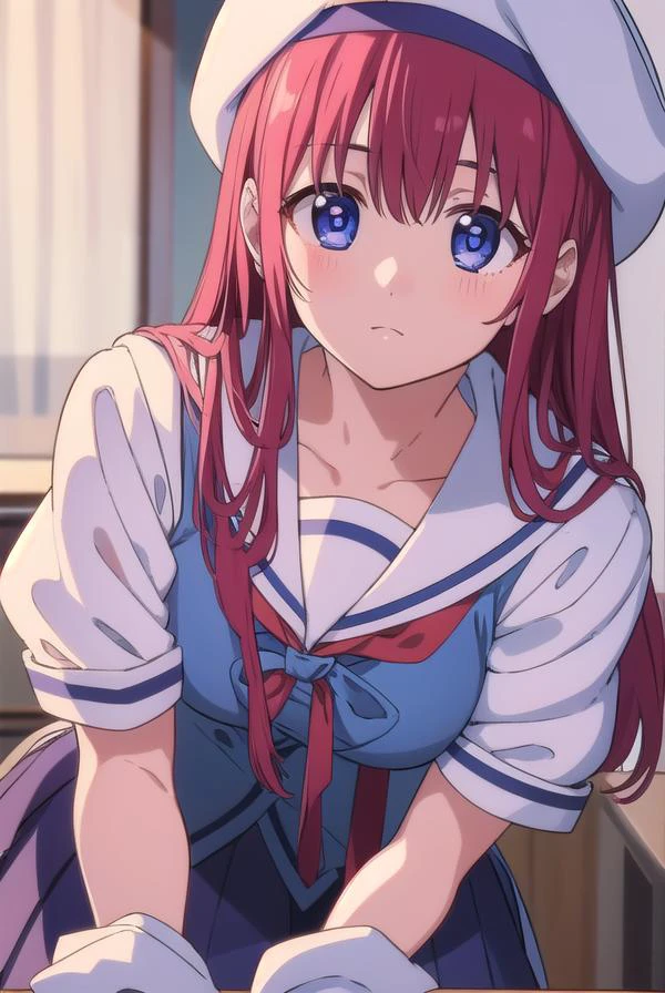 kotorishirakawa, <lyco:kotorishirakawa-LYCORIStest:1>,
kotori shirakawa, long hair, blue eyes, red hair, (small breast:1.2),
BREAK skirt, hat, school uniform, short sleeves, socks, puffy sleeves, puffy short sleeves, beret,
BREAK looking at viewer,
BREAK indoors, classroom,
BREAK <lora:GoodHands-vanilla:1>, (masterpiece:1.2), best quality, high resolution, unity 8k wallpaper, (illustration:0.8), (beautiful detailed eyes:1.6), extremely detailed face, perfect lighting, extremely detailed CG, (perfect hands, perfect anatomy),
