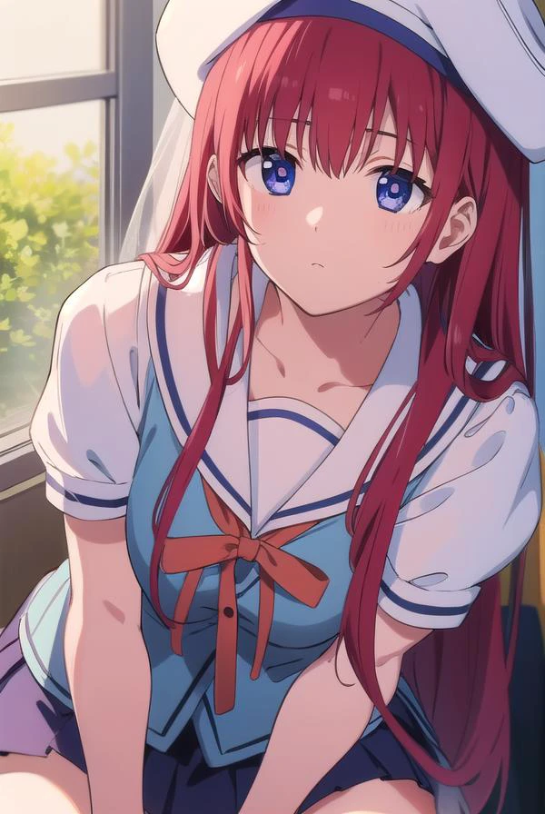 kotorishirakawa, <lyco:kotorishirakawa-LYCORIStest:1>,
kotori shirakawa, long hair, blue eyes, red hair, (small breast:1.2),
BREAK skirt, hat, school uniform, short sleeves, socks, puffy sleeves, puffy short sleeves, beret,
BREAK looking at viewer,
BREAK indoors, classroom,
BREAK <lora:GoodHands-vanilla:1>, (masterpiece:1.2), best quality, high resolution, unity 8k wallpaper, (illustration:0.8), (beautiful detailed eyes:1.6), extremely detailed face, perfect lighting, extremely detailed CG, (perfect hands, perfect anatomy),