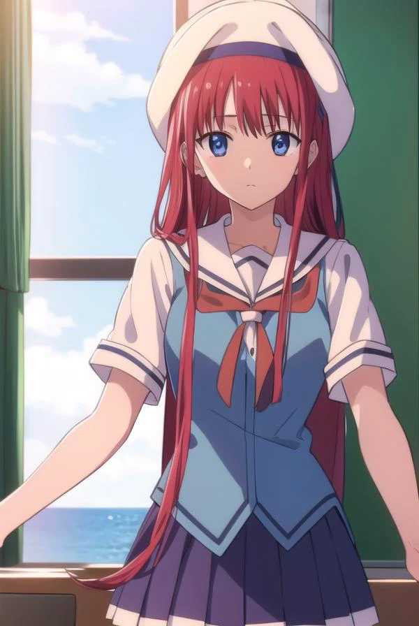 kotorishirakawa, <lyco:kotorishirakawa-LYCORIStest:1>,
kotori shirakawa, long hair, blue eyes, red hair, (small breast:1.2),
BREAK skirt, hat, school uniform, short sleeves, socks, puffy sleeves, puffy short sleeves, beret,
BREAK looking at viewer,
BREAK indoors, classroom,
BREAK <lora:GoodHands-vanilla:1>, (masterpiece:1.2), best quality, high resolution, unity 8k wallpaper, (illustration:0.8), (beautiful detailed eyes:1.6), extremely detailed face, perfect lighting, extremely detailed CG, (perfect hands, perfect anatomy),