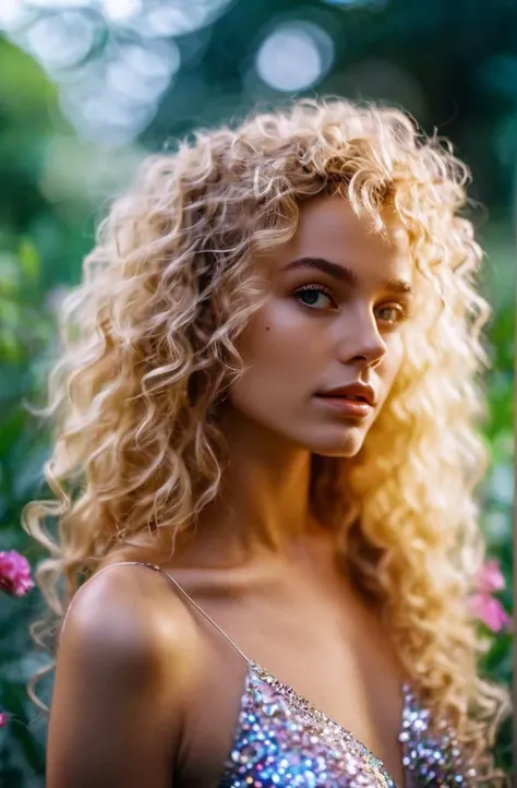 cinematic photo prismatic fairy girl,in Gyp garden environment + bokeh + polychromatic hues + crisp + clear ,Rafael from Brazil,dirty blonde  curly hair hair,leogirl . 35mm photograph, film, bokeh, professional, 4k, highly detailed