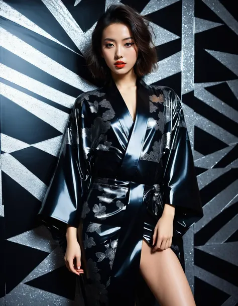 professional monochrome photograph of a 18 year old fashion model by  Daido Moriyama wearing latex kimono ,  bold lines, hyper detailed, dark limited palette, chiaroscuro,  (intricate details, masterpiece, best quality:1.4), mesmerizing,  luxurious futuristic bedroom backdrop, dynamic, dramatic, Futurism Art Style, dynamic pose, looking at viewer, 
<lora:add-detail-xl:1> <lora:xl_more_art-full_v1:0.5>  <lora:looking_at_viewer:2>