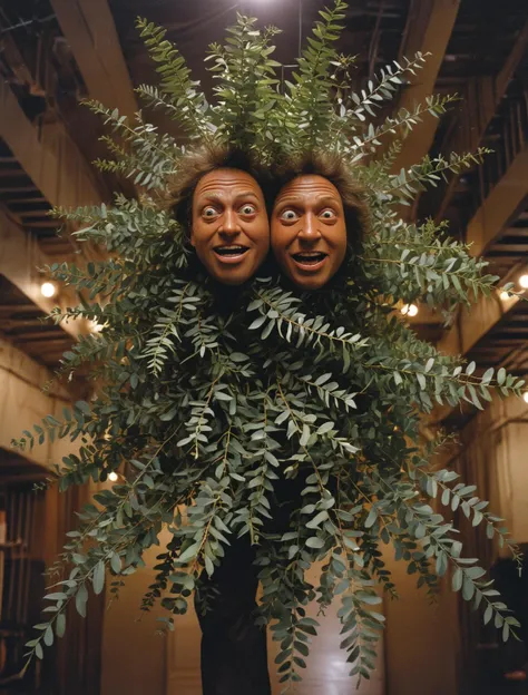 grotesque eucalyptus swaying from the ceiling engulfed with neutrino boogaloo motivated by lifeforce, art by oompa loompa BREAK film still from 70s exploitation movie . highly detailed, high budget, cinemascope, 35mm film, stained, epic, sharp focus, film grain, grainy