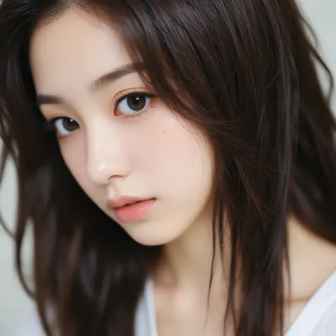 18 y.o kpop idol girl,portrait,detailed eyes,skinny cute face,eyes with downturned corners,