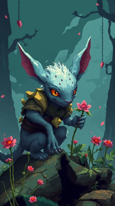 Glitchcore Art Style, retro game art pixel-art. In an early-medieval setting.
A Whisperkin, soft-spoken creatures with velvety skin and large ears. They are skilled in herbal medicine and can often be found in the shadows, gathering herbs.
dynamic, dramatic, (vibrant:1.2), (vibrant colors:1.3), medieval fantasy game art, nostalgic, charming, glitchcore art style