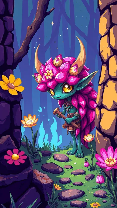 Glitchcore Art Style, retro game art pixel-art. In an early-medieval setting.
A Blossomkin, tiny creatures with petal-like hair. They love gardening and often help locals grow flowers, bringing beauty to barren landscapes.
dynamic, dramatic, (vibrant:1.2), (vibrant colors:1.3), medieval fantasy game art, nostalgic, charming, glitchcore art style