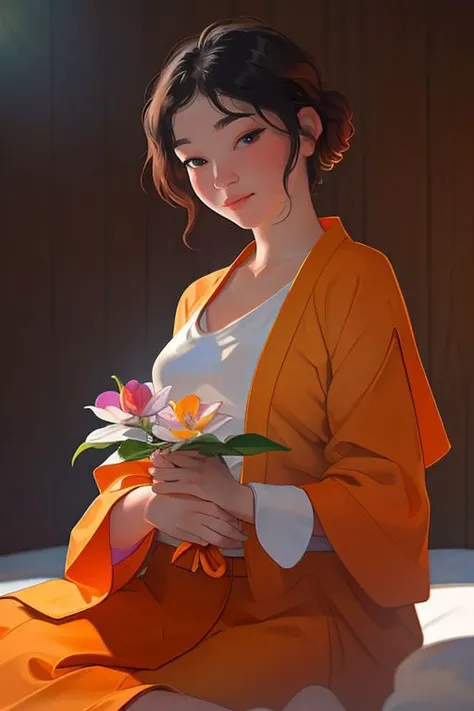 DEN_ohime_SG,
a Buddhist monk sitting outside and meditating in a Buddhist monastery wearing orange Buddhist robes, Buddhist, tranquillity, peace,
bokeh, f1.4, 40mm, photorealistic, raw, 8k, textured skin, skin pores, intricate details <lora:epi_noiseoffset2:1>, epiCRealism <lora:ClothingAdjuster3:-0.8>