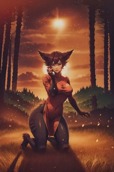 girl,(werewolf:1.3), Dawn,Forest Background,Pear Body,Voluptuous,Crouching,Very Long Hair,Pixie cut,magenta Shirt,scarlet Jodhpurs,Dragon Ball,Chinese Dress ,(masterpiece,detailed,highres:1.4) <lora:deep:1.0>