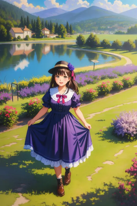 1girl, [ (designed by Thomas Kinkade:0.9) and (Greg Capullo:1.1) :8], vibrant Oil painting, masterpiece, landscape of a Tangible Distinctive ([Meadow:Provence:3]:1.3) from inside of a Dog park, dense pond with Violet, at Midday, Ultra Real, Horror, Teslapunk, key light, F/14, four colors, Ribbons, vintage, Highres, pixiv