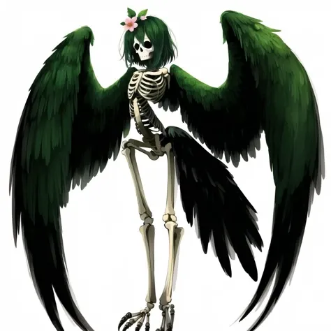 <lora:harpy-1_harpy-2--harpy-3_harpy-4:1.0>,
(harpy:1.1), (bird wings, bird legs:1.0), claws, bird tail,
1girl, dead, half skeleton, flowers