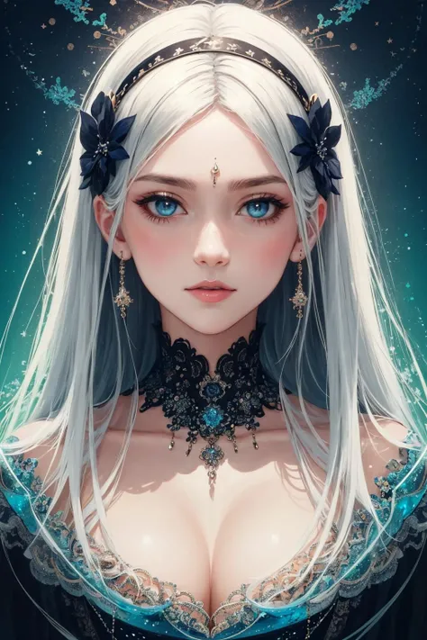 (masterpiece, top quality, best quality, official art, beautiful and aesthetic:1.2),(1girl),extreme detailed,(colorful:1.3),highest detailed,sunset,sea,white hair,(fractal art:1.3),