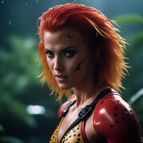 cinematic photo,
CheetaraQuiron character, in the rain, messy (wet:0.7) hair, intense expression, piercing gaze, (glistening wet skin:0.9), athletic pose, (nikon f4, 50mm f1.2, Fujichrome Velvia 50, bokeh), (ominous jungle , ambient light, volumetric light, god rays:1.2), medium breasts, wearing (wet:0.8)
35mm photograph, film, bokeh, professional, 4k, highly detailed,
<lora:SDXL1.0_quiron_Cheetara_v4p_Lora:1>